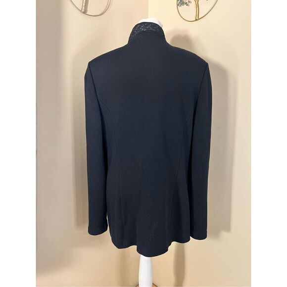 Vintage St John Black Santana Knit Zip Front High Braid Collar Blazer Women's 12 - Picture 9 of 10